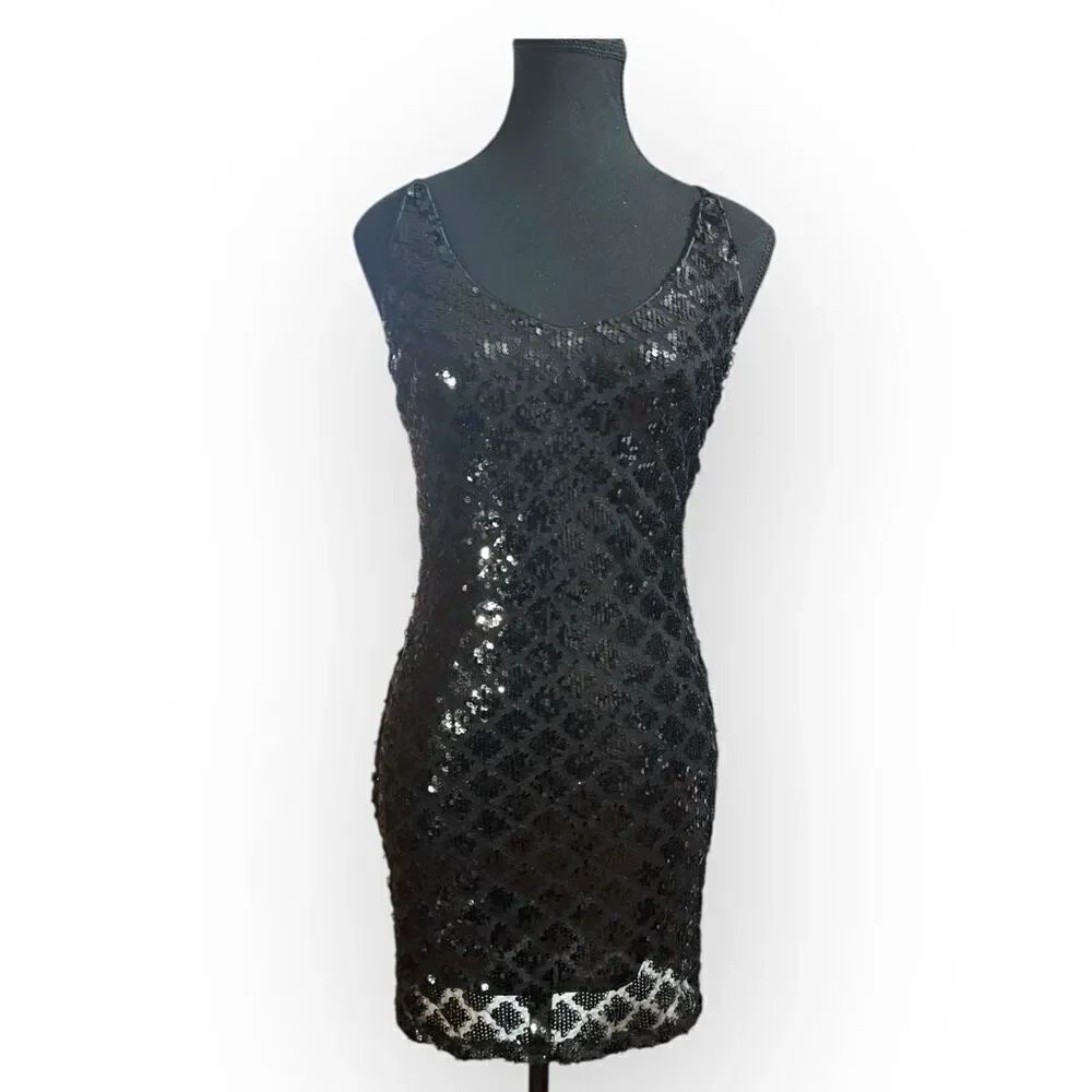 NWOT City Triangles Womens Black Sequin Mini Dress Size XS Juniors